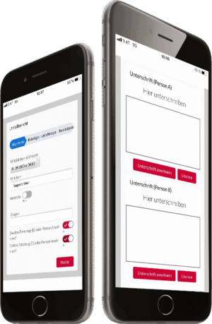 Die Unfallbericht-App auf zwei Smartphones